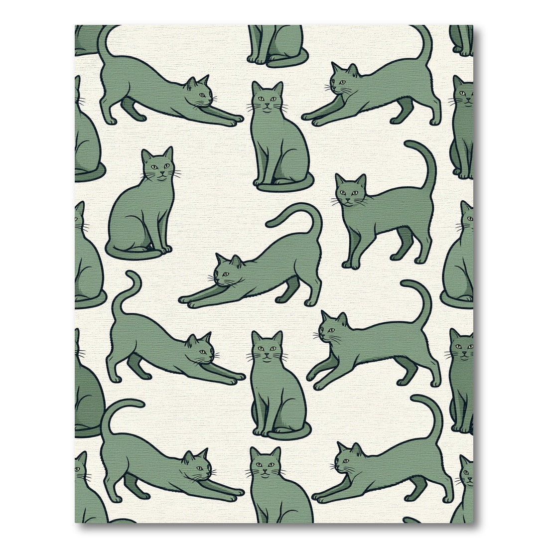 Sage Green Minimalist Stretching Cat Illustration Rug