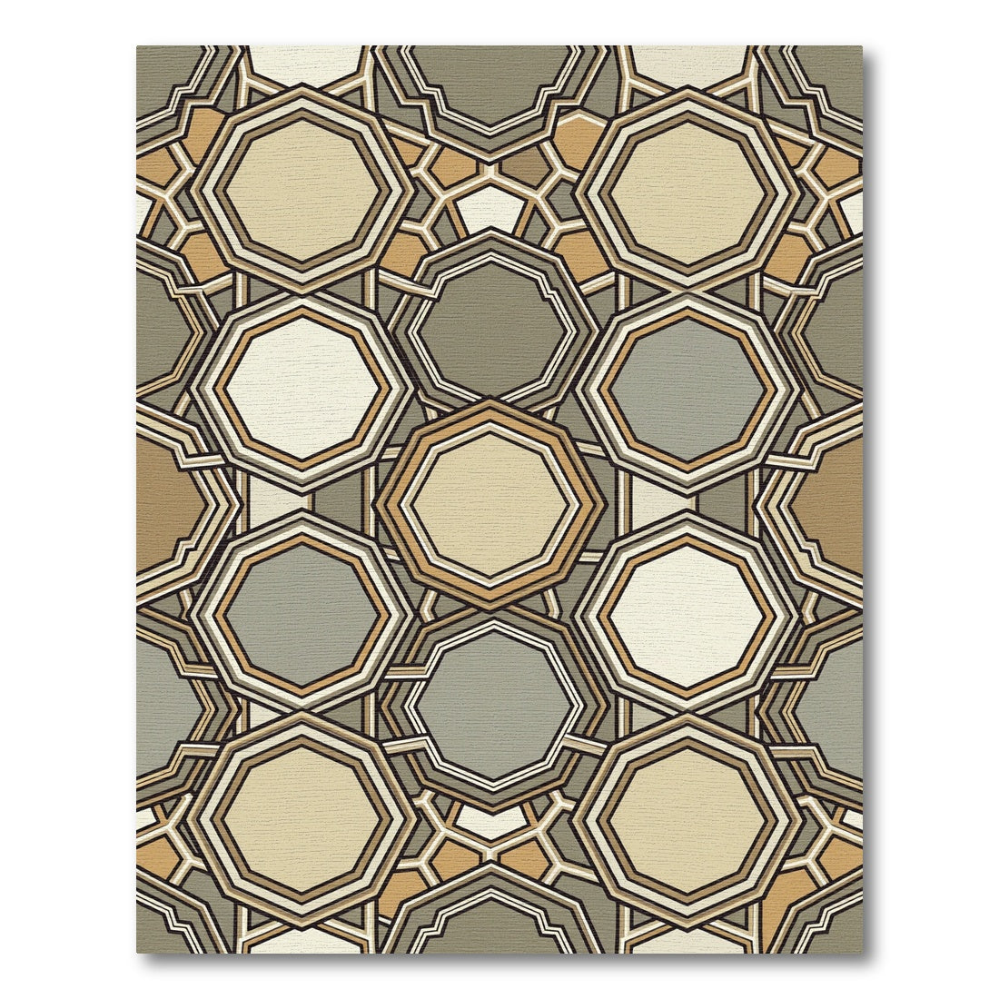 Geometric Taupe Octagon Mosaic Rug