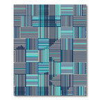 Navy Teal Striped Patchwork Blocks Rug