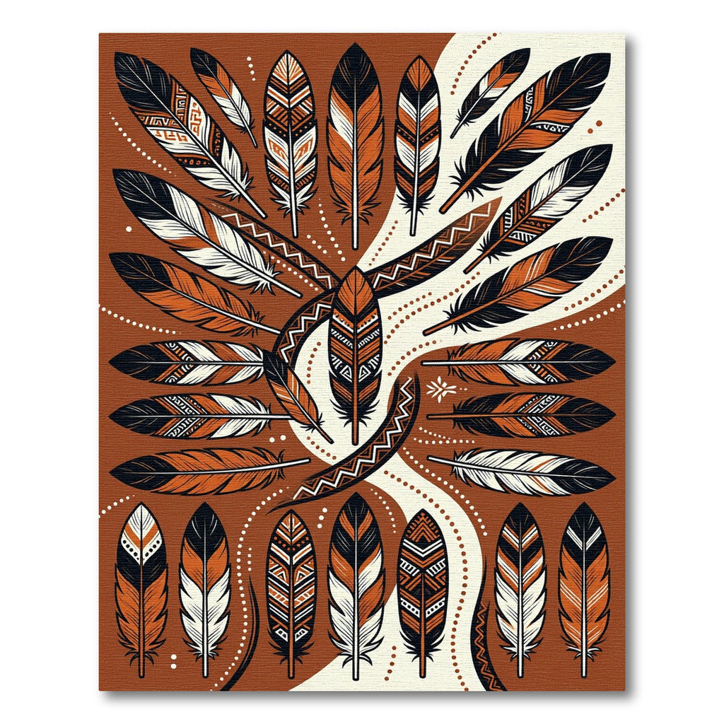 Rustic Orange Tribal Feather Arrangement Rug