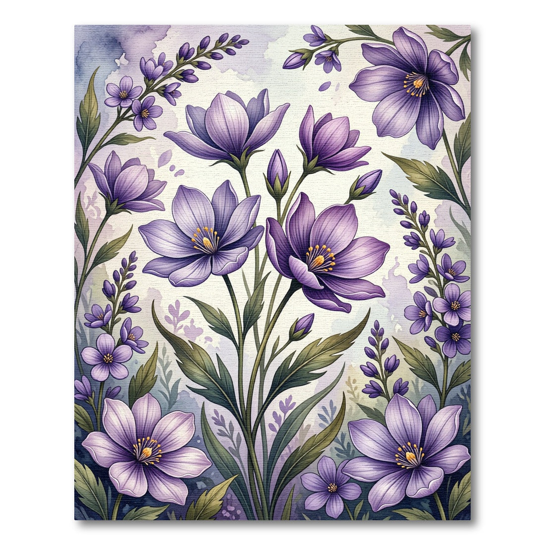 Watercolor Purple Botanical Garden Meadow Rug