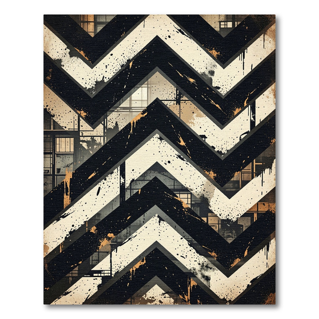Distressed Industrial Monochrome Chevron Graphic Rug