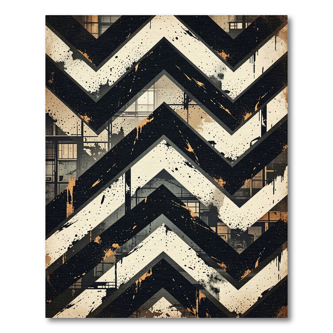 Distressed Industrial Monochrome Chevron Graphic Rug