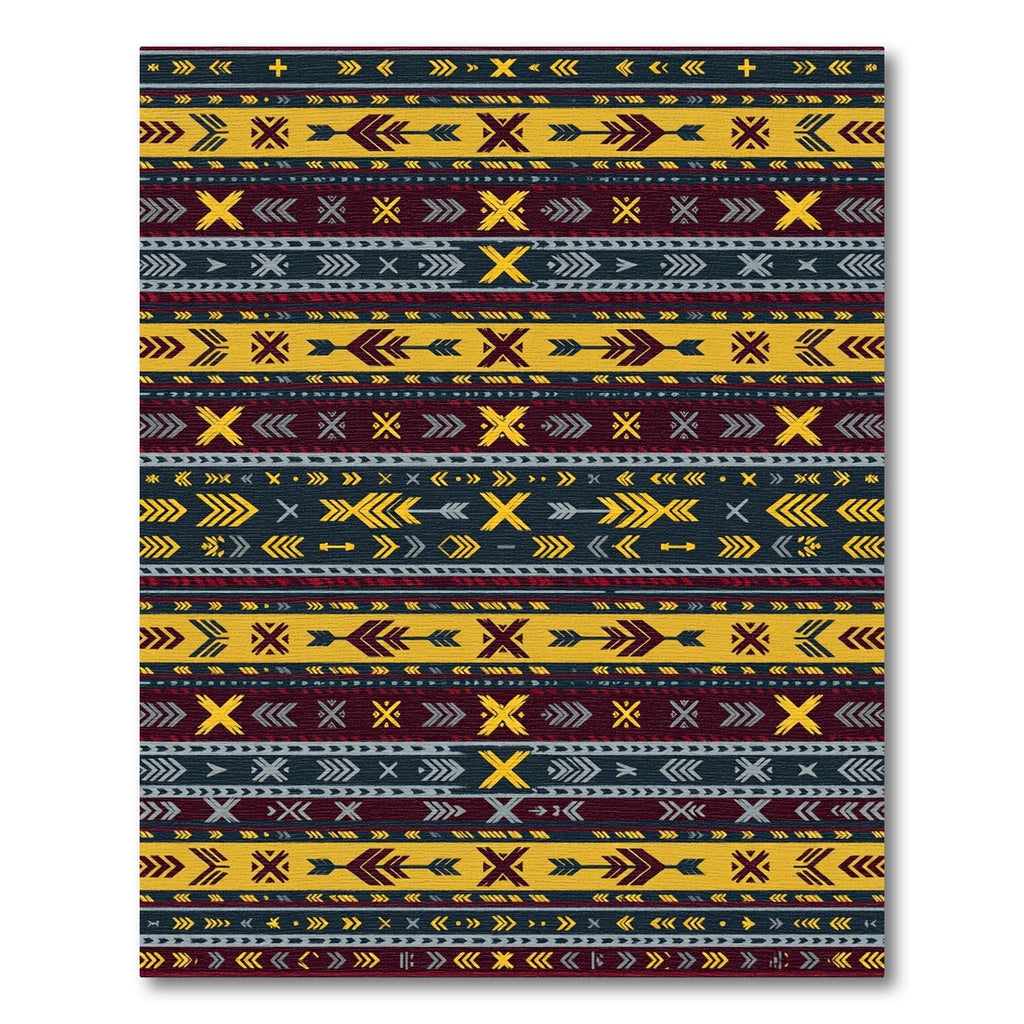 Tribal Arrow Stripes Yellow Crimson Rug