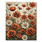 Cheerful Autumn Poppy and Daisy Meadow Rug