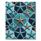 Coastal Oceanic Starfish Blue Hexagon Tiles Rug