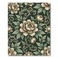 Ivory Peony Floral Dark Sage Scroll Rug