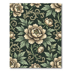 Ivory Peony Floral Dark Sage Scroll Rug