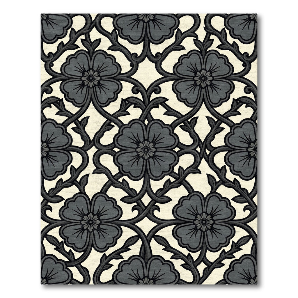Dark Gray Floral Vine Lattice Rug