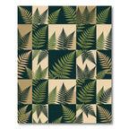 Green Fern Collage Checkered Rug