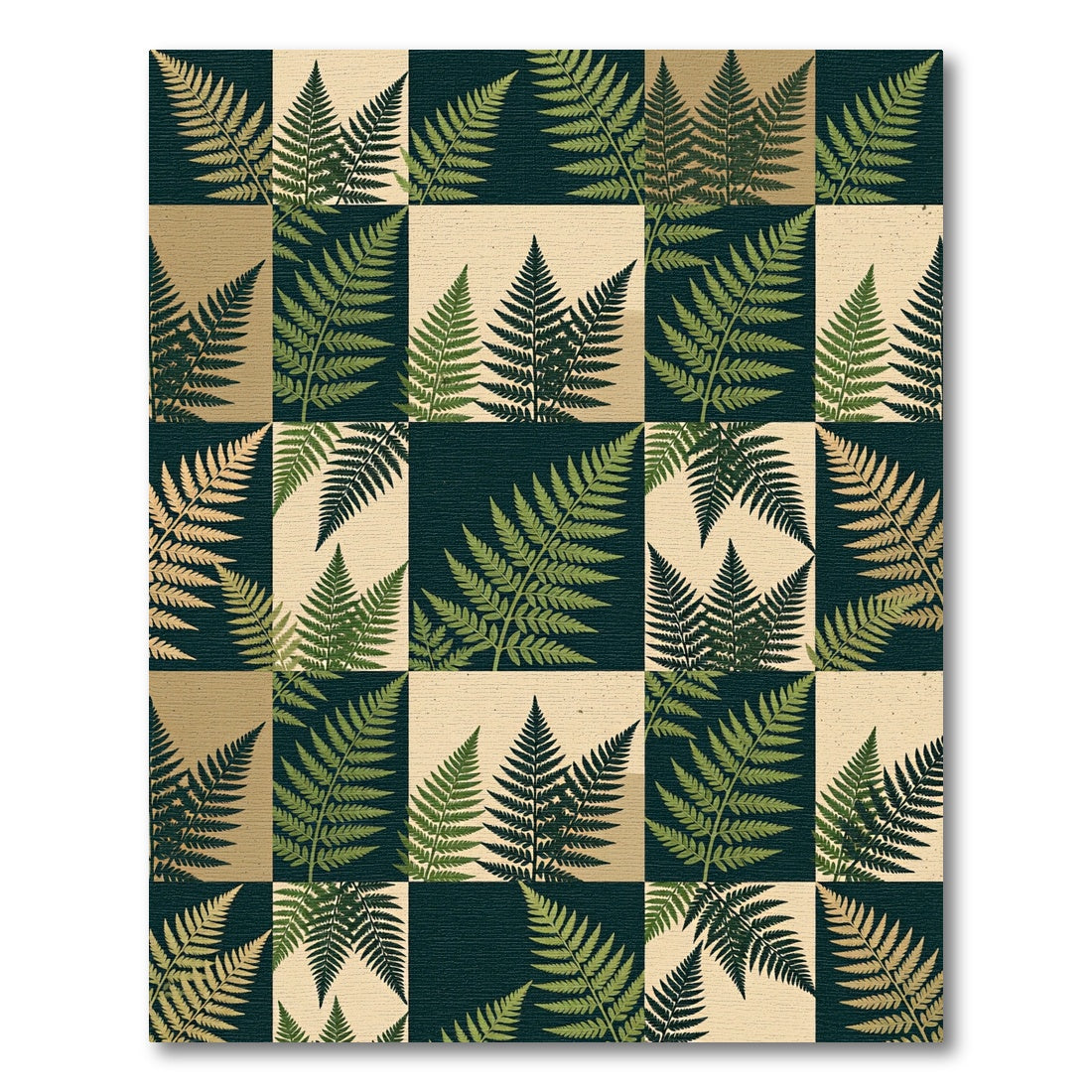 Green Fern Collage Checkered Rug