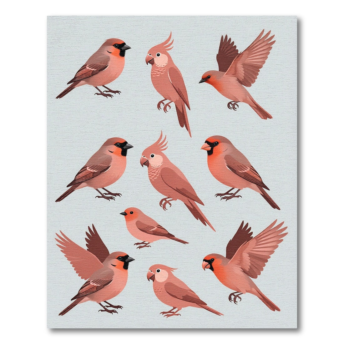 Playful Pastel Red Songbird Illustration Rug