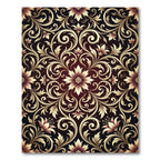 Deep Crimson Golden Floral Scroll Rug