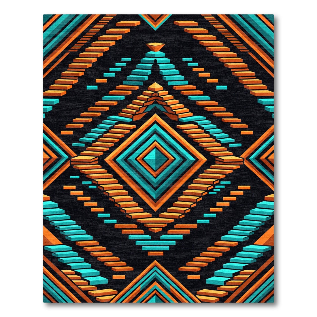 Teal and Tangerine Geometric Diamond Staircase Rug
