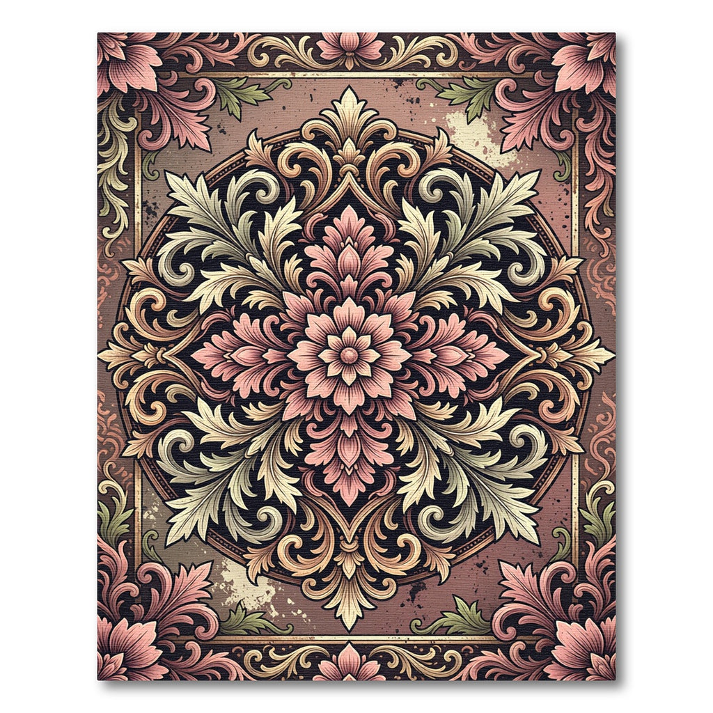 Elegant Rose Pink Damask Medallion Rug
