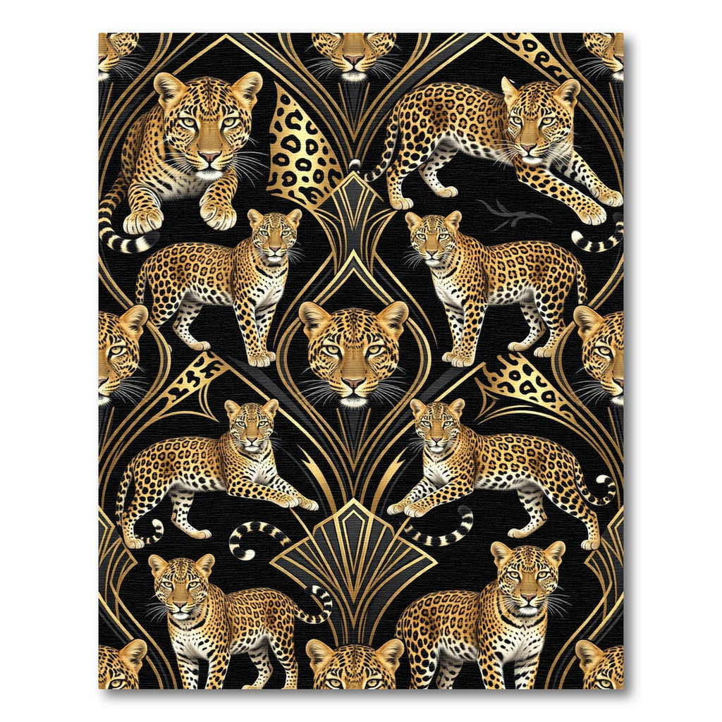 Elegant Gold Leopard Art Deco Composition Rug