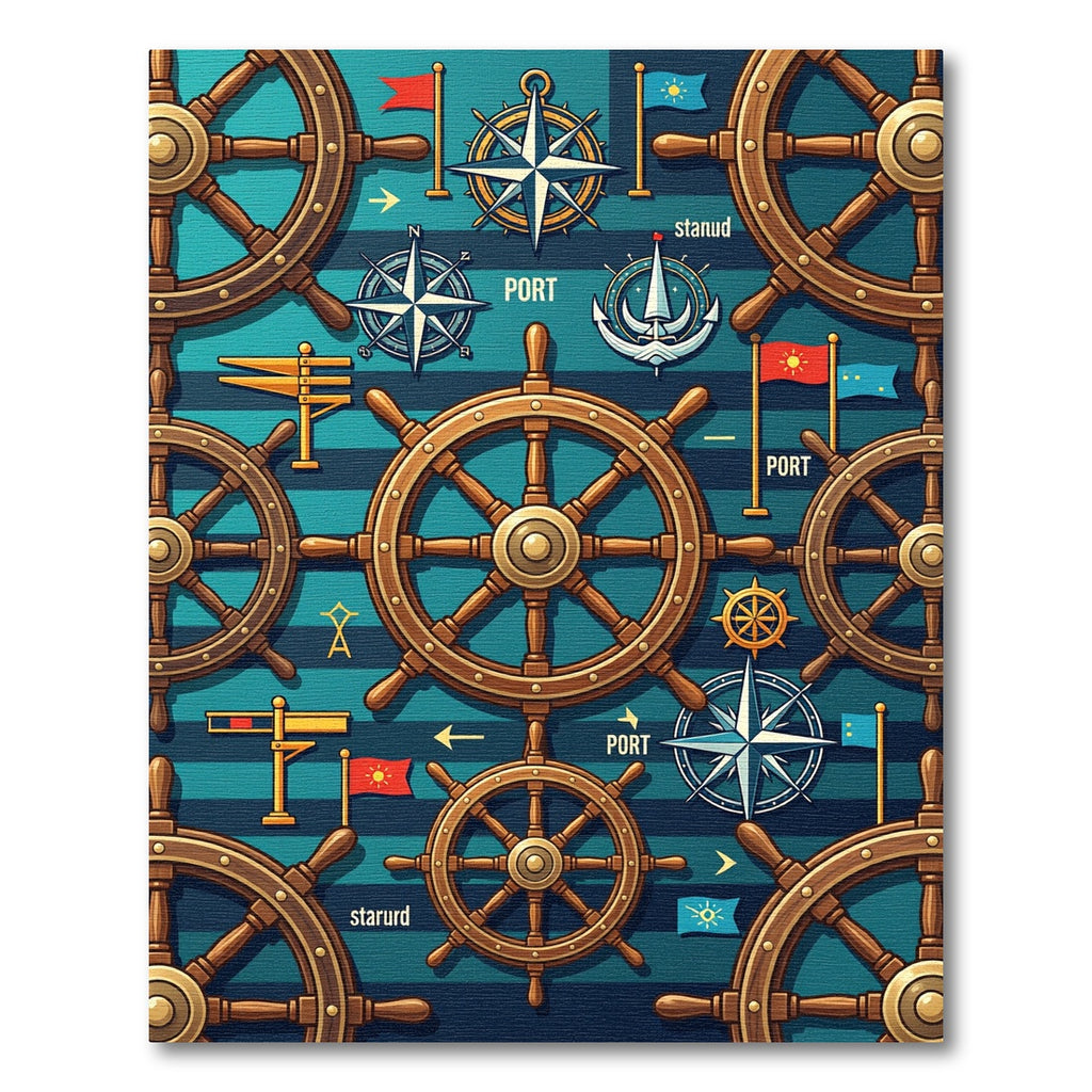 Naval Nautical Helm Compass Flags Rug