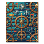 Naval Nautical Helm Compass Flags Rug