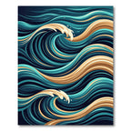 Earthy Blue Swirling Wave Ocean Art Rug