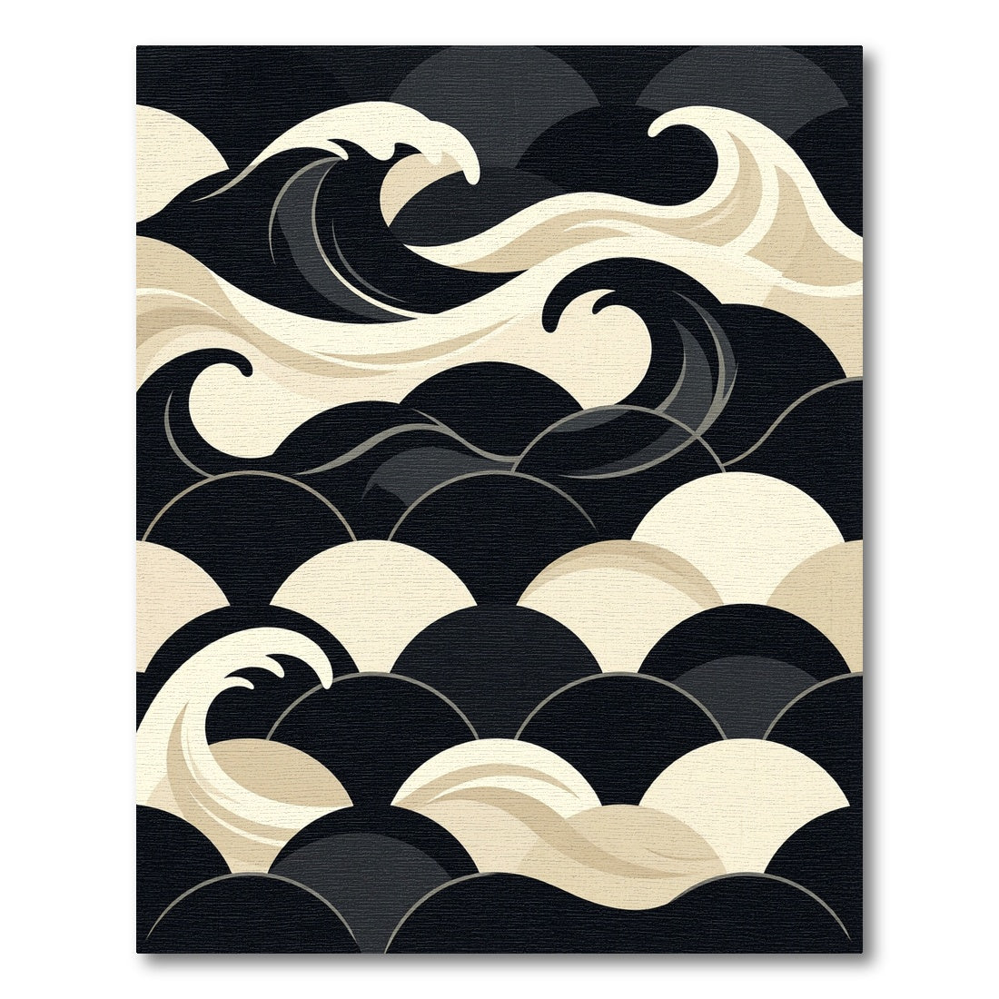 Minimalist Japanese Wave Monochrome Graphic Rug