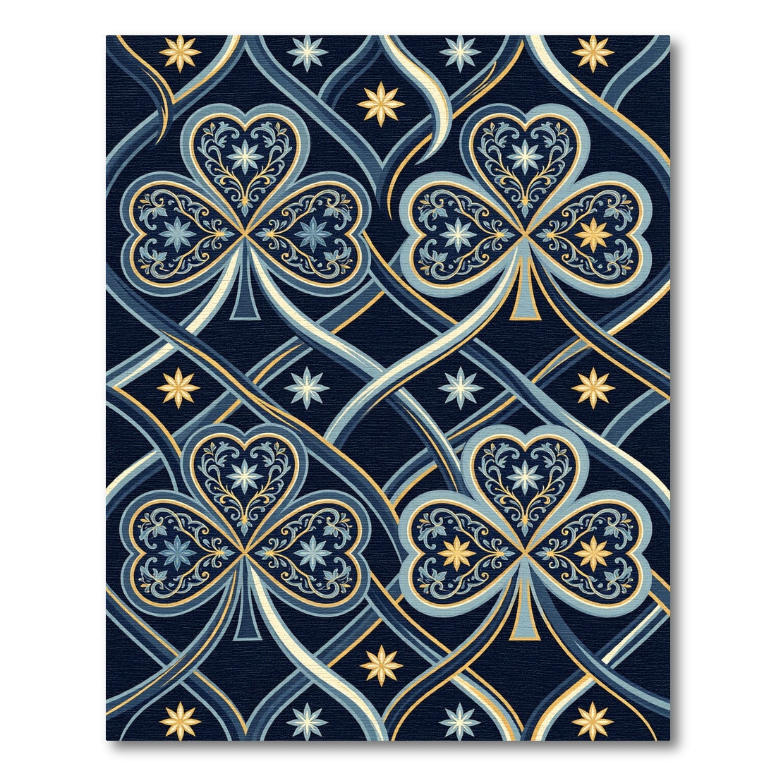 Ornate Navy Blue Clover Intertwined Gold Rug