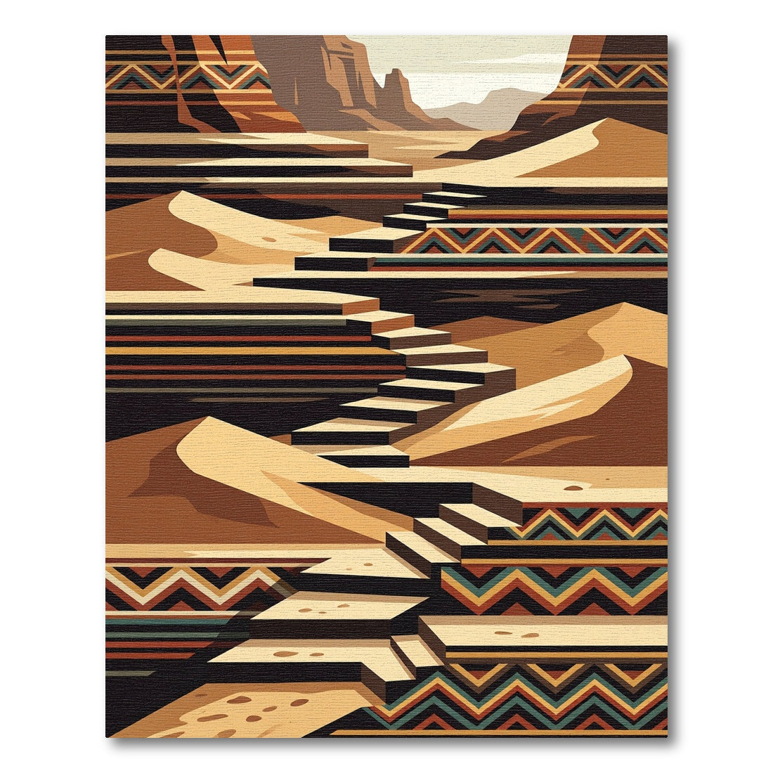 Geometric Terracotta Canyon Staircase Art Rug