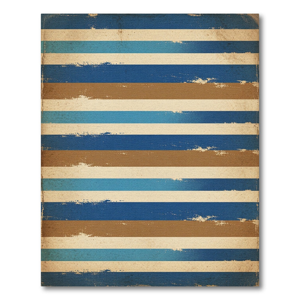Distressed Blue Brown Stripe Rug