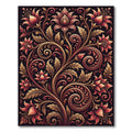 Elegant Crimson Floral Gold Swirl Rug