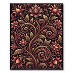 Elegant Crimson Floral Gold Swirl Rug