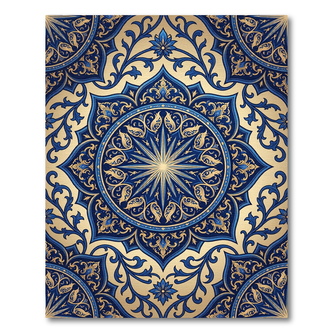 Ornate Gold and Navy Star Medallion Rug