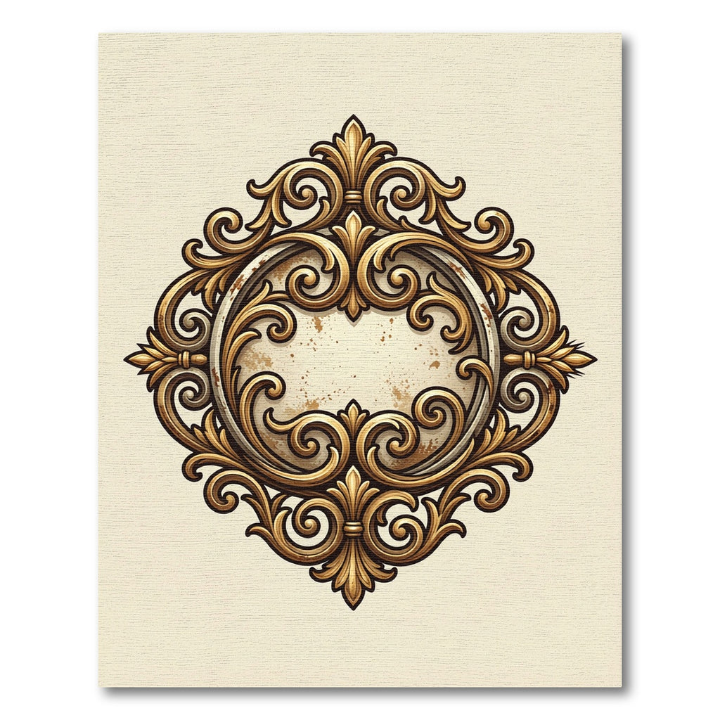 Ornate Gold Filigree Damask Frame Rug