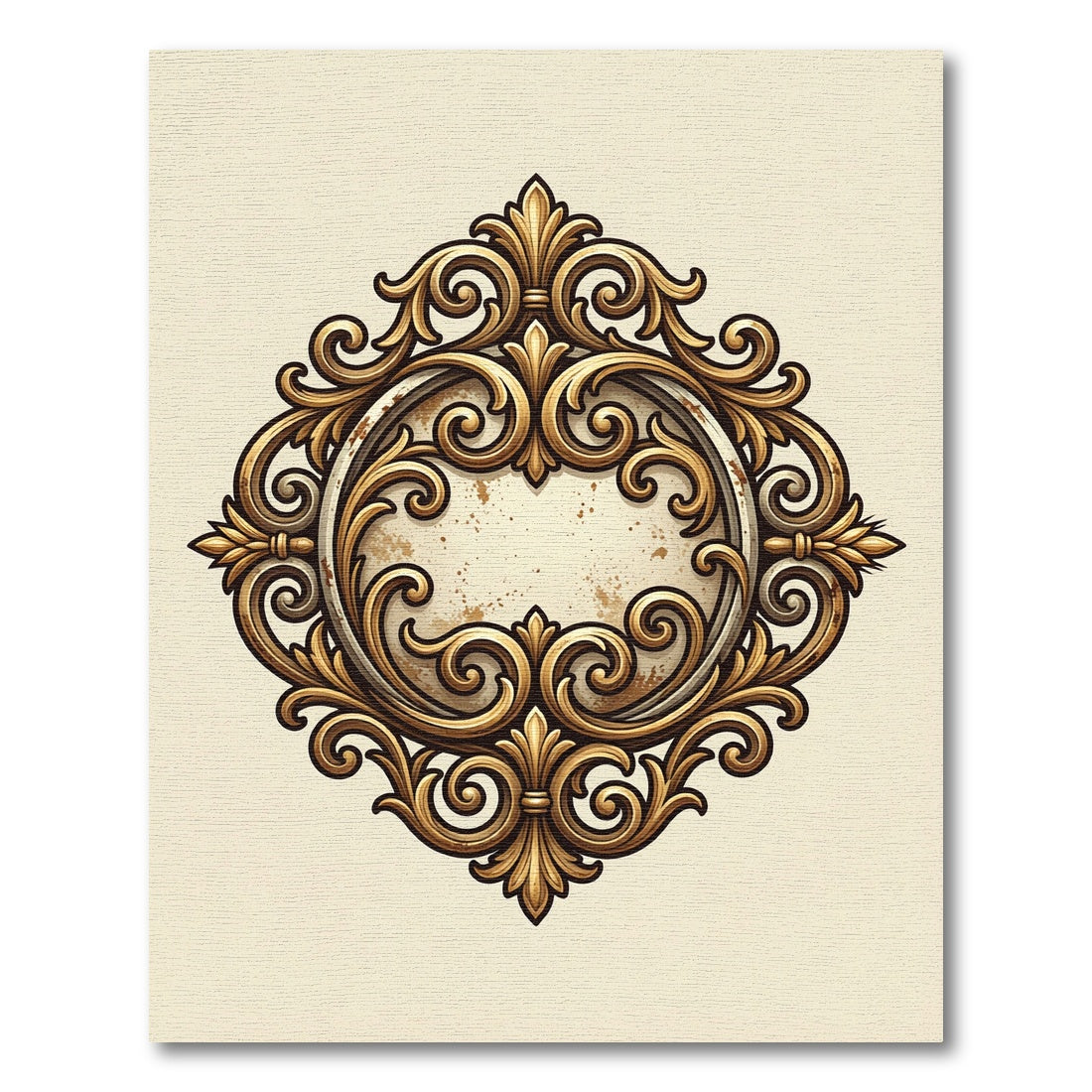 Ornate Gold Filigree Damask Frame Rug