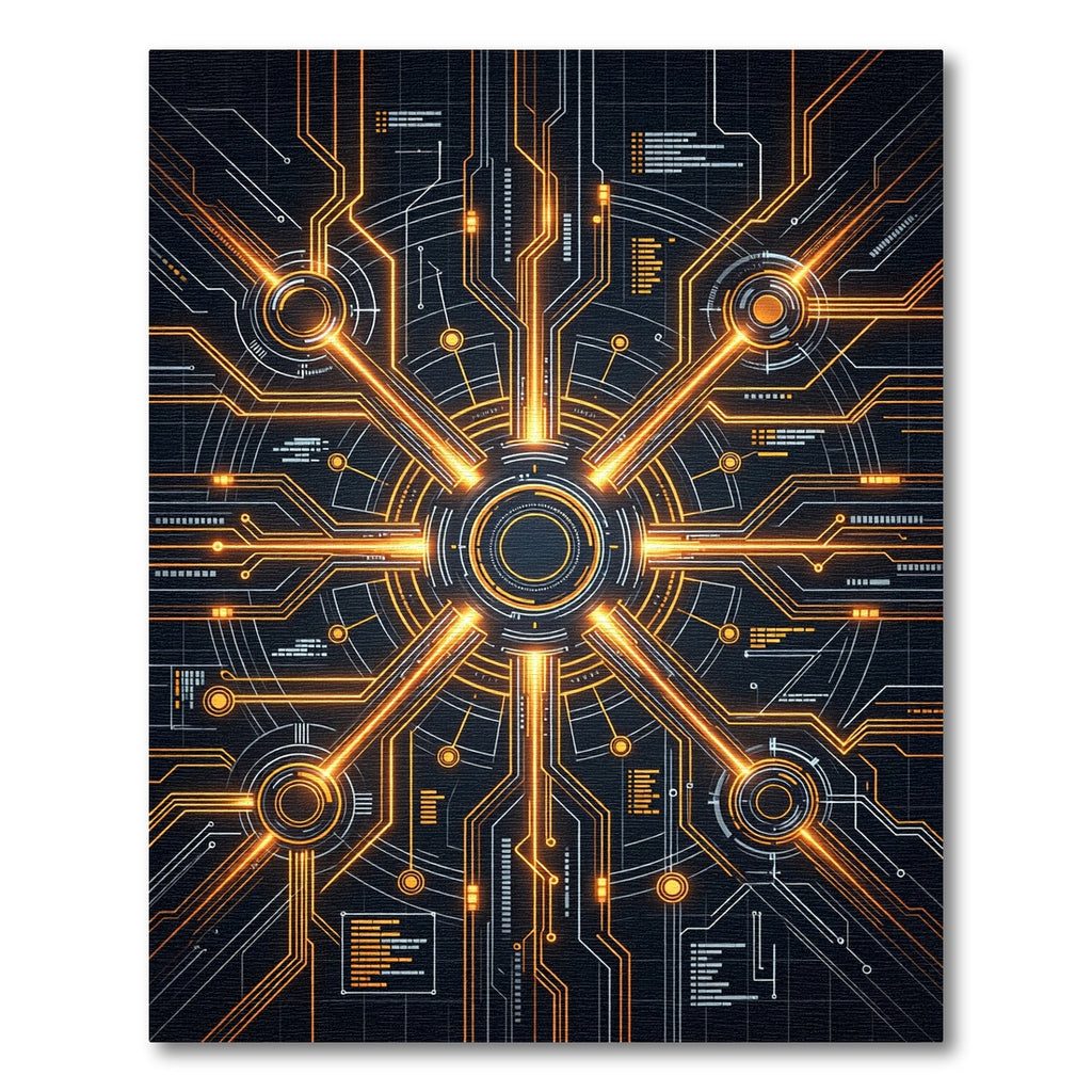 Futuristic Orange Circuit Board Globe Rug