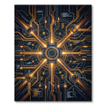 Futuristic Orange Circuit Board Globe Rug