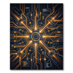 Futuristic Orange Circuit Board Globe Rug
