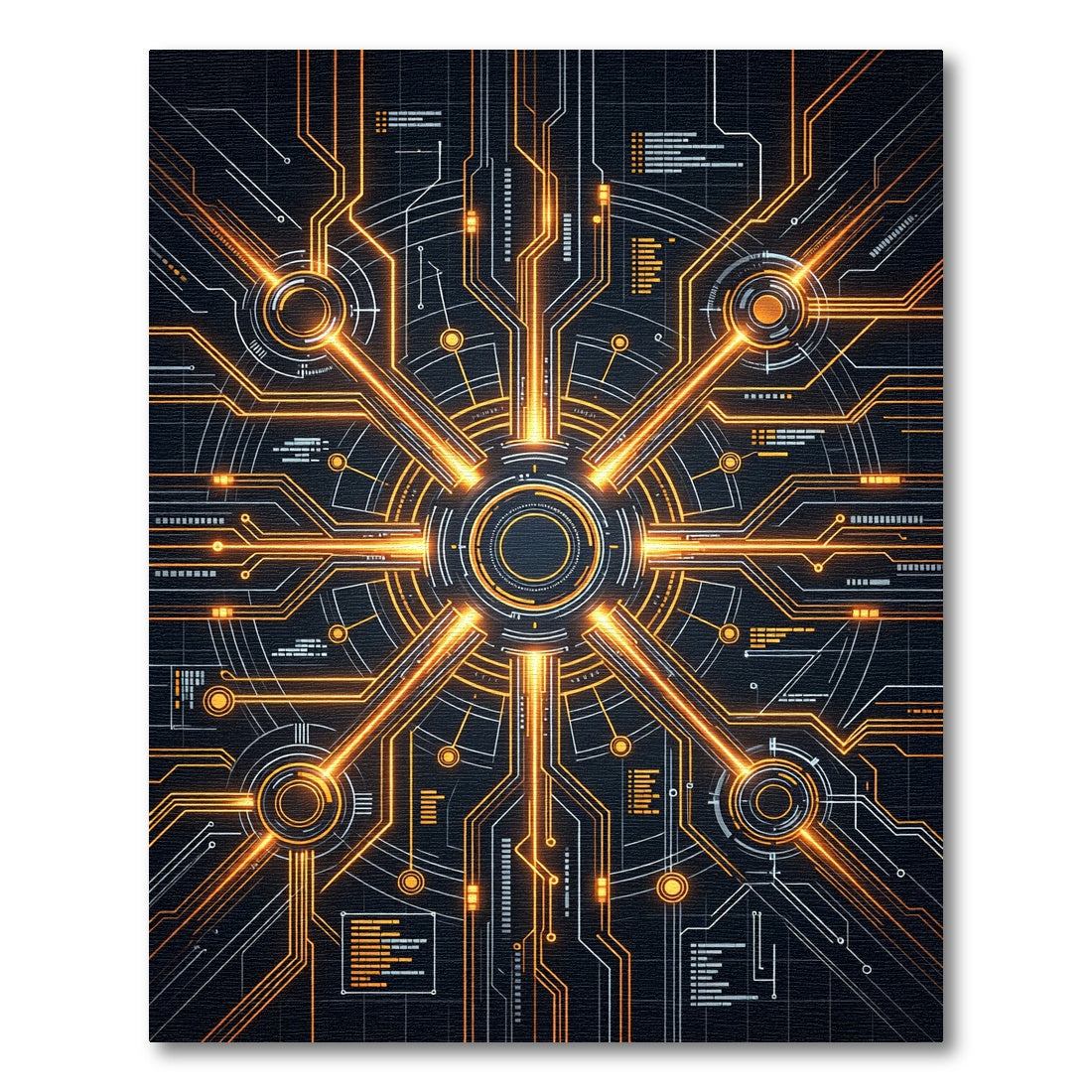 Futuristic Orange Circuit Board Globe Rug