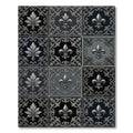 Ornate Fleur De Lis Square Black Gray Rug