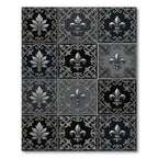 Ornate Fleur De Lis Square Black Gray Rug