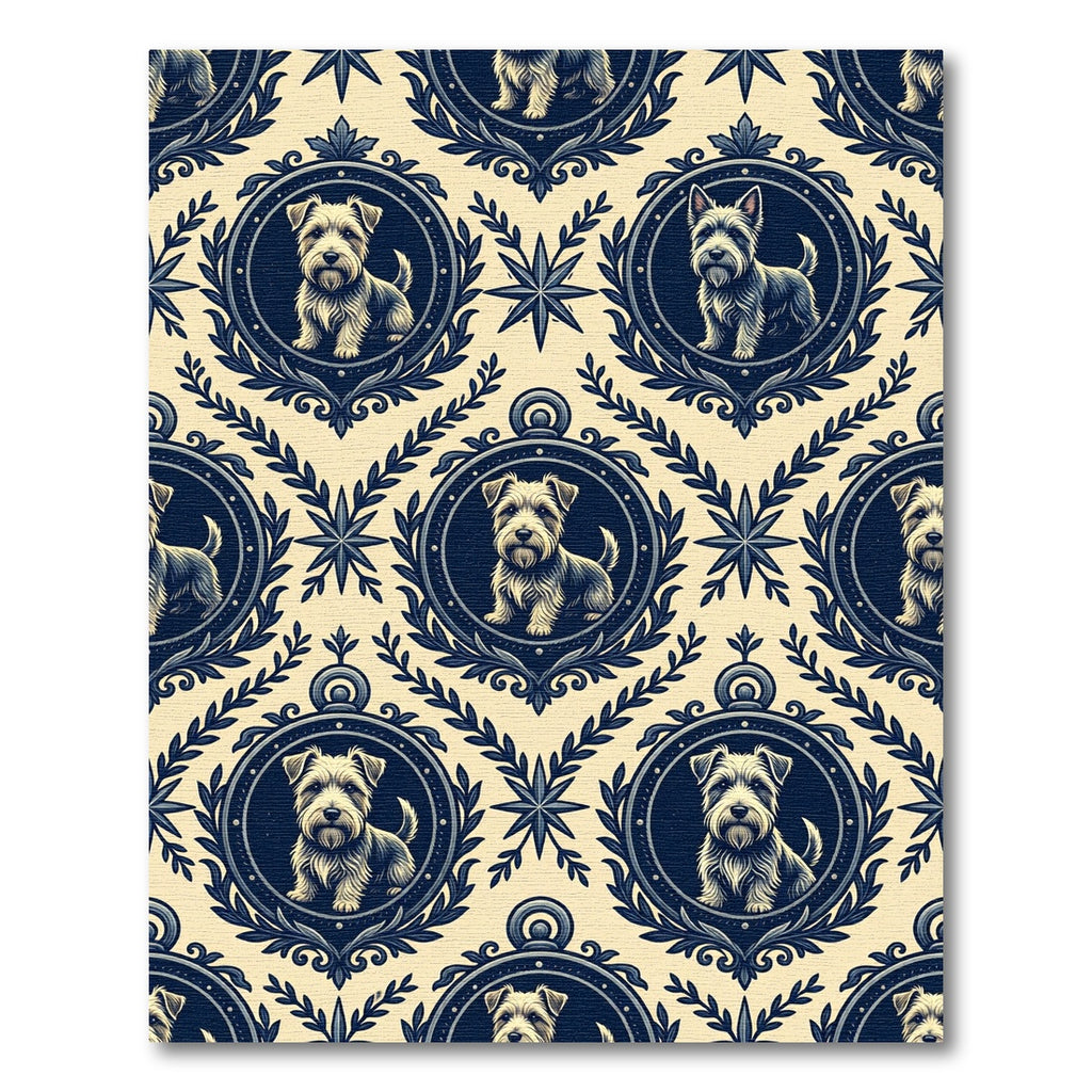 Navy Terrier Portrait French Medallion Rug