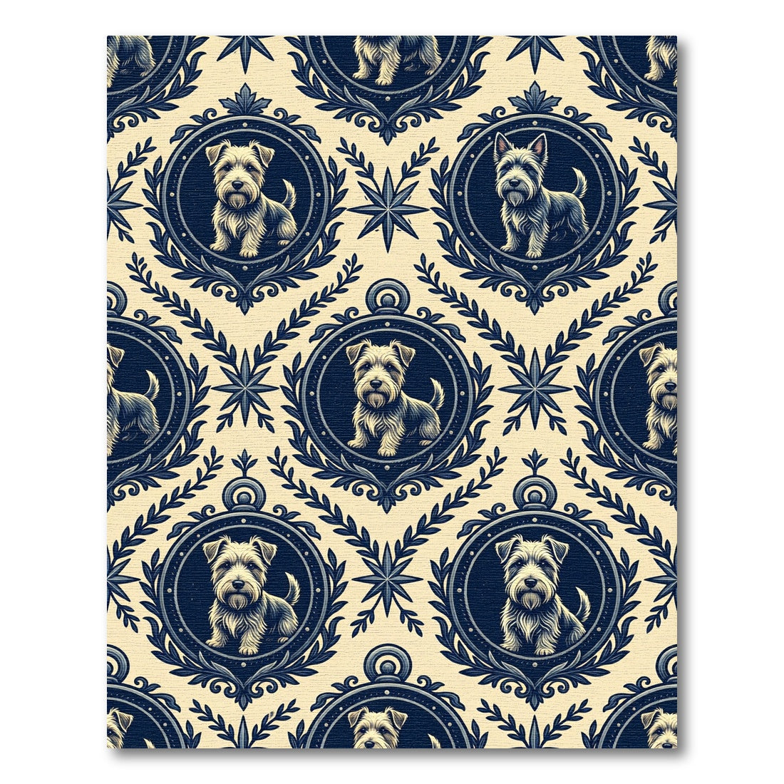 Navy Terrier Portrait French Medallion Rug