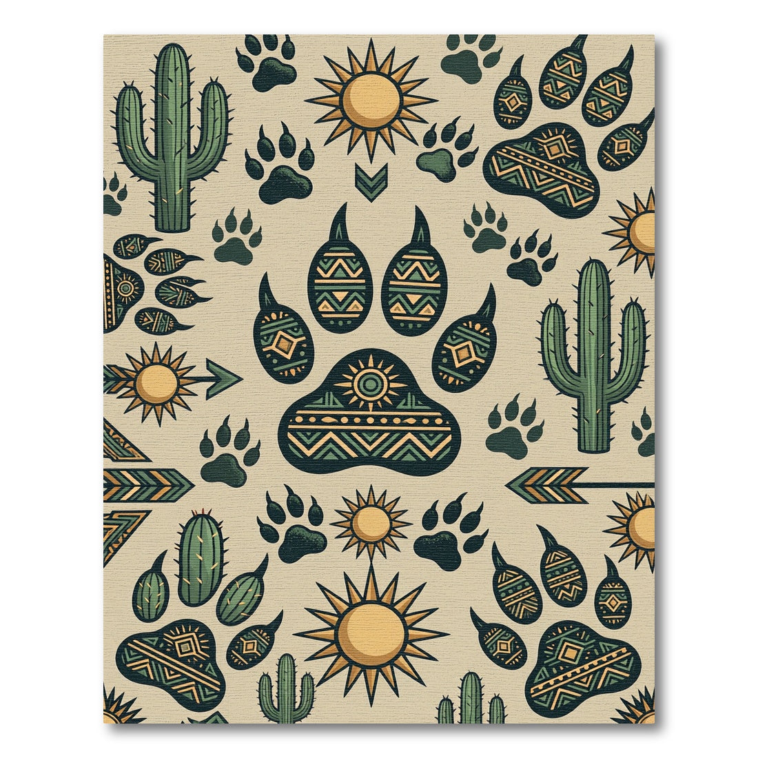 Earthy Southwest Cactus Paw Nomad Art Rug