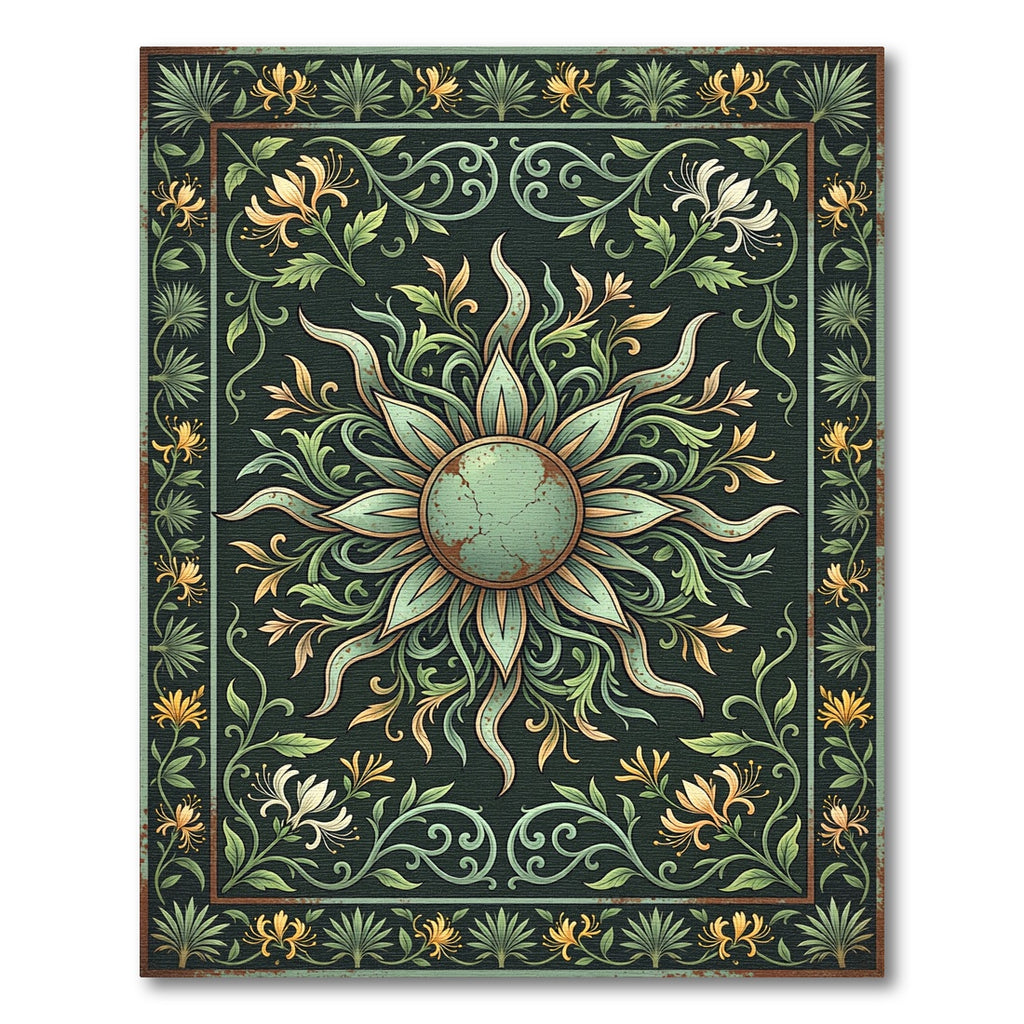 Sage Green Botanical Sunburst Floral Rug
