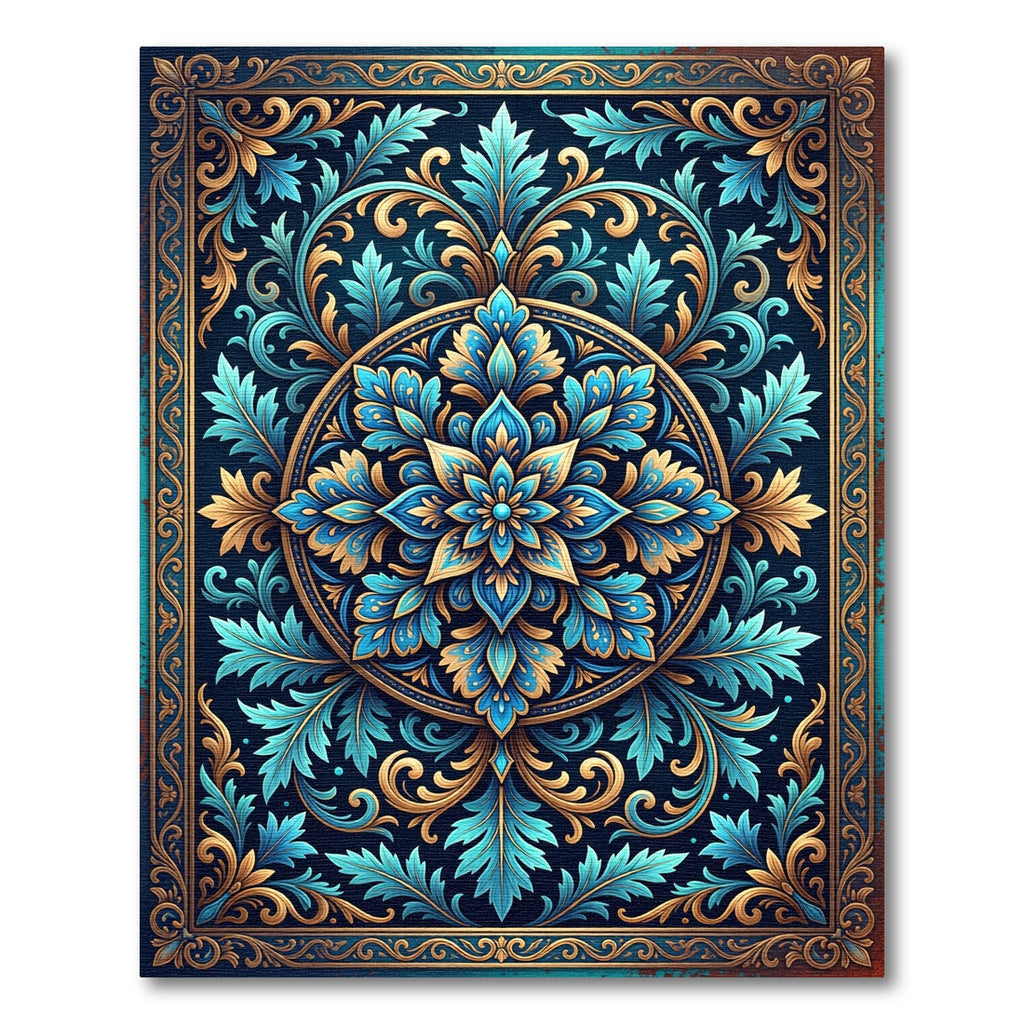 Luxurious Teal and Gold Floral Medallion Rug
