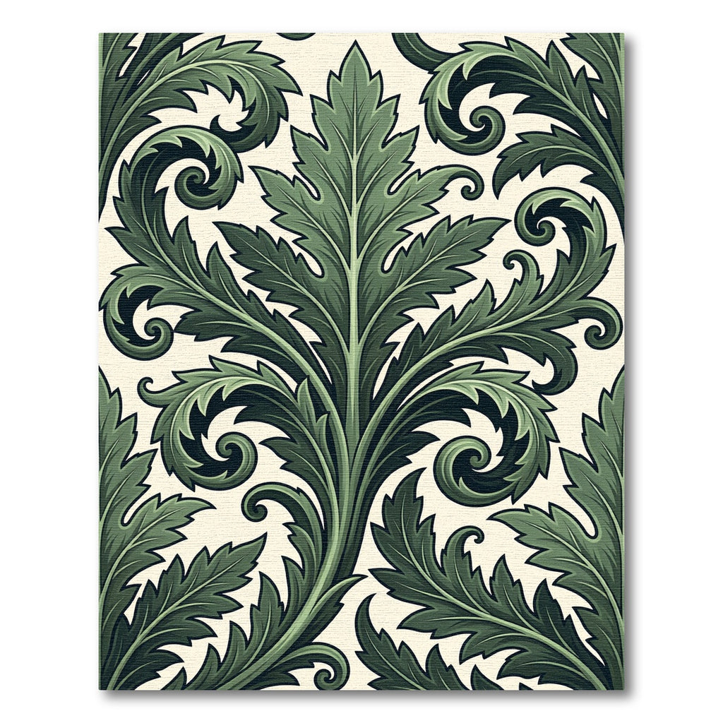 Dark Green Acanthus Leaf Scrollwork Rug