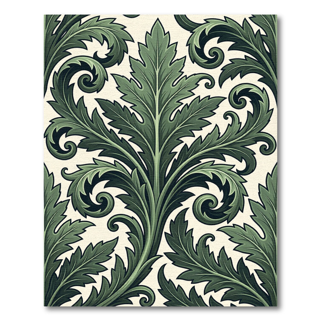 Dark Green Acanthus Leaf Scrollwork Rug