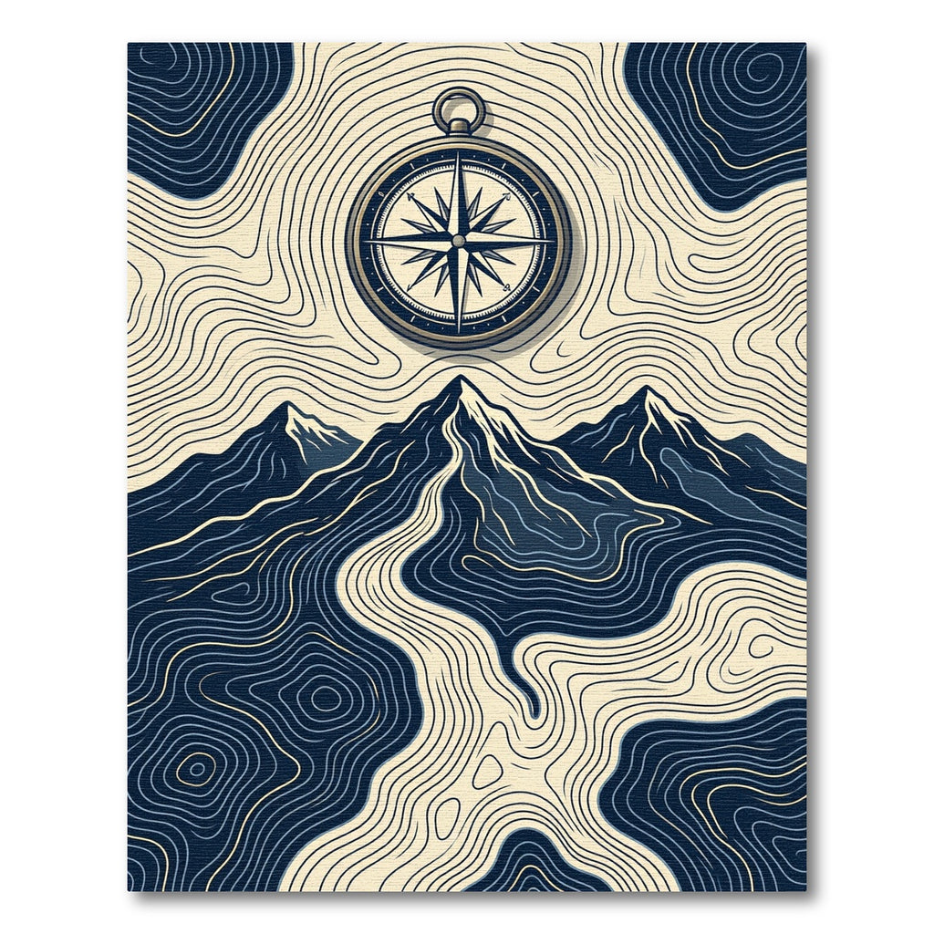 Compass Navigational Mountain Topographic Ink Art Rug