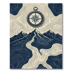 Compass Navigational Mountain Topographic Ink Art Rug