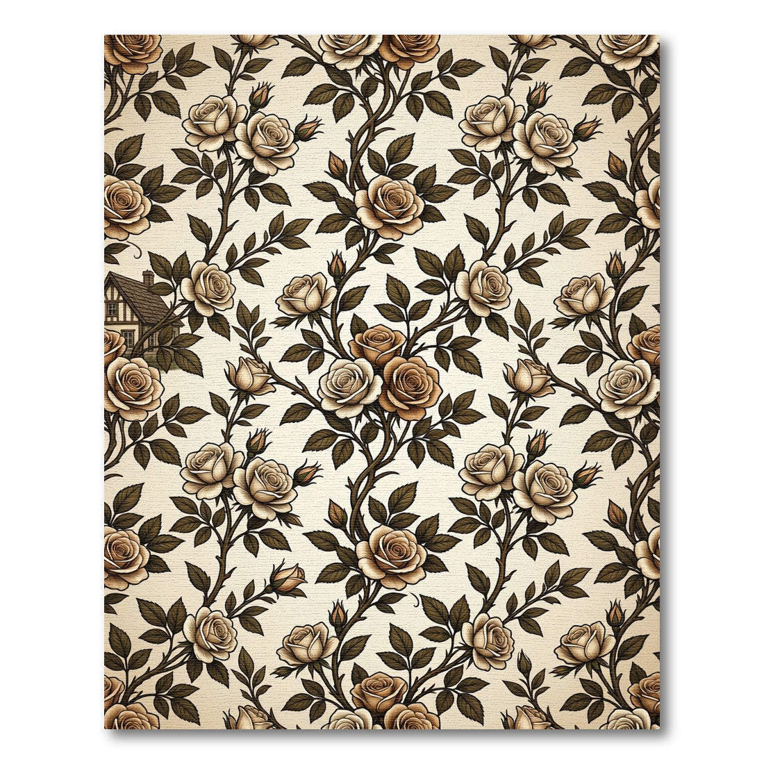 Creamy Sepia Climbing Rose Vine Rug