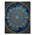 Ornate Sapphire Mandala Golden Filigree Rug