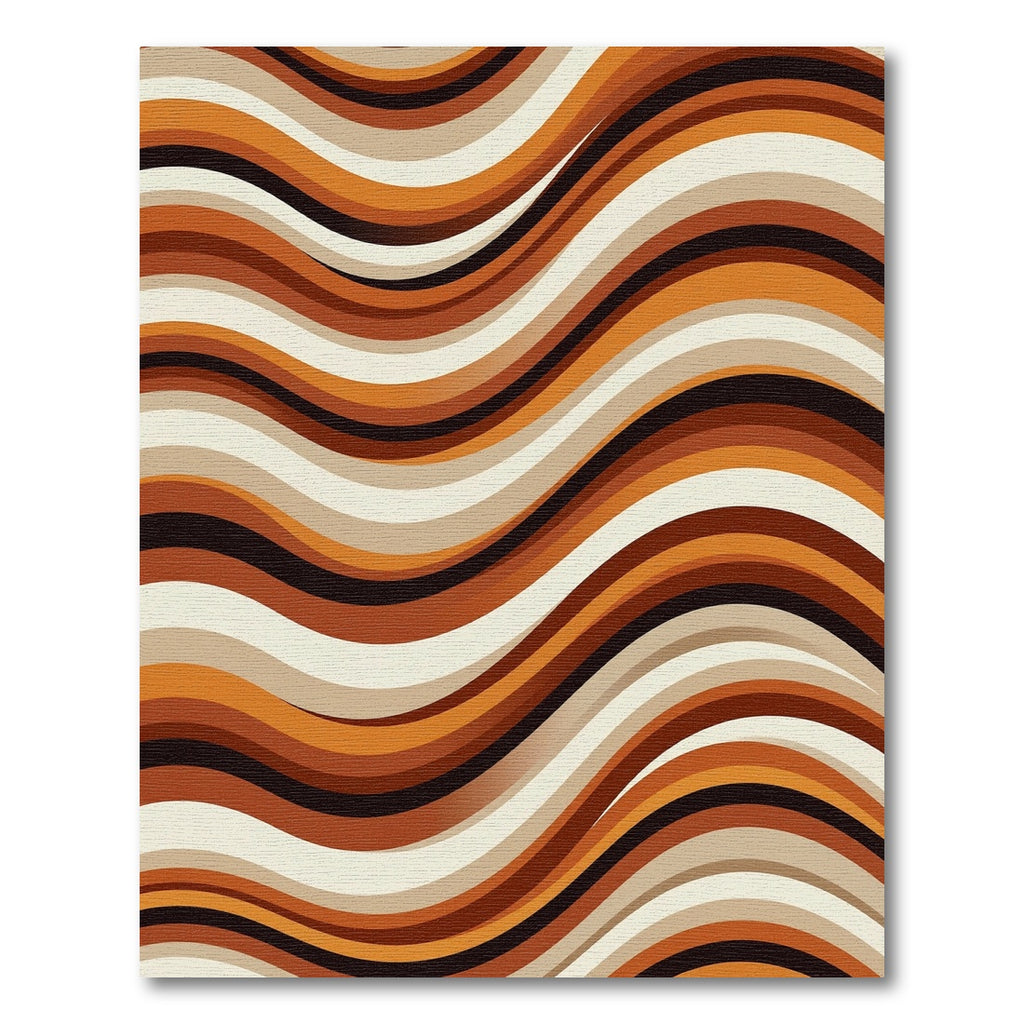 Mid-Century Wavy Earth Tone Striped Rug